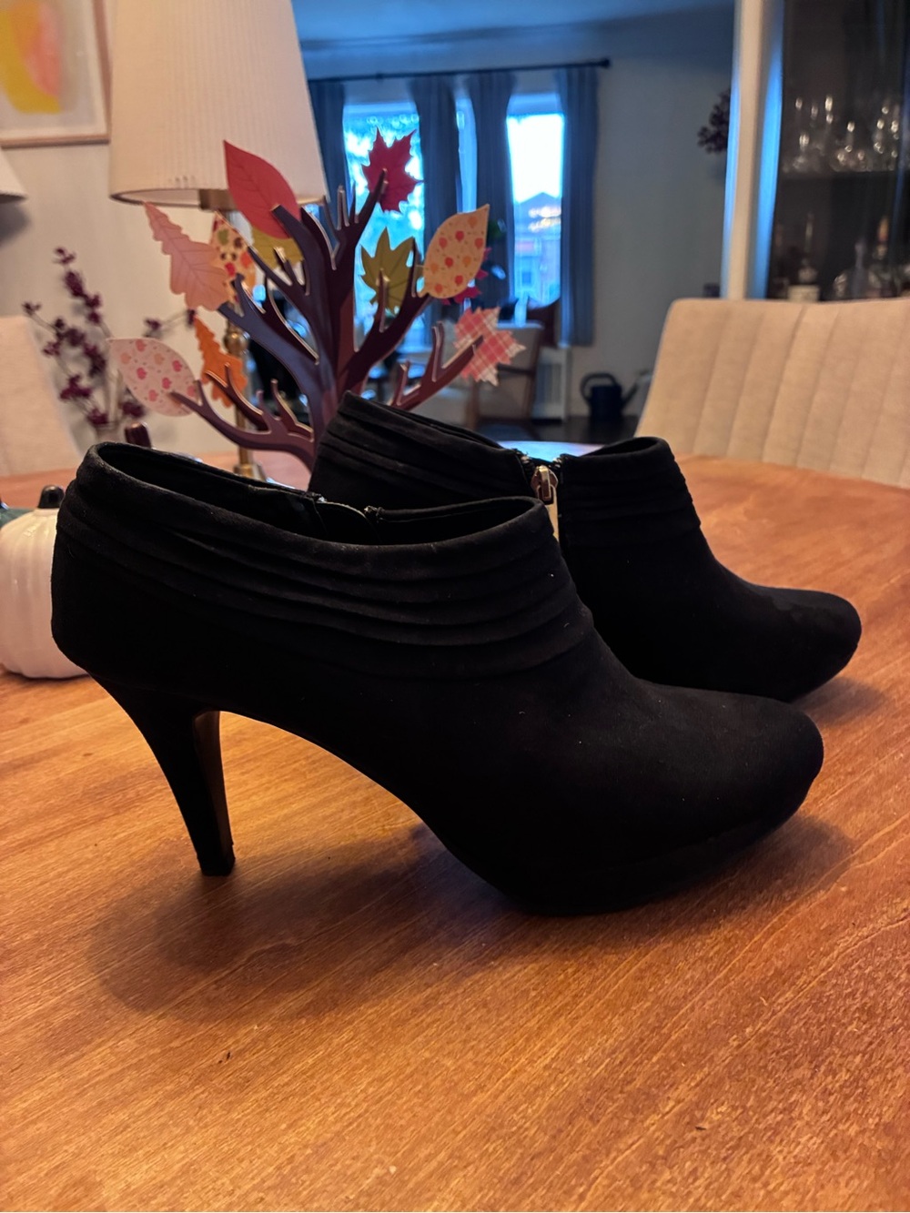 Bandolino Black Suede Ankle Booties with Pleated Collar